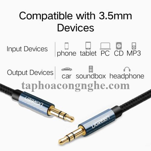 Ugreen 10688 3M màu Xanh Cáp âm thanh 2 đầu 3.5mm dương AV112 30010688